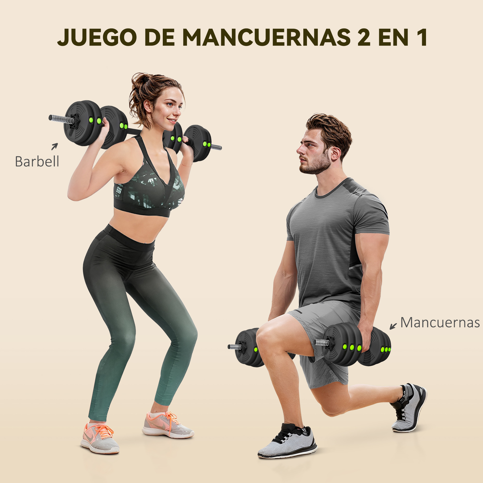 Hombre y mujer haciendo ejercicio con mancuernas en un estudio.