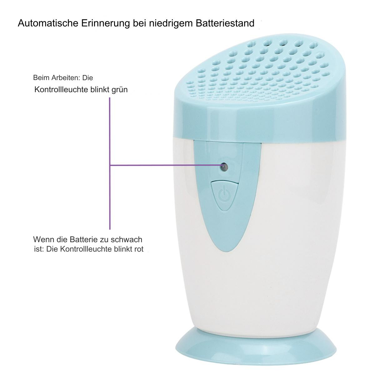 Ein weiß-blaues Elektrogerät mit Licht- und Power-Taste. Es wird für die Fußpflege verwendet.
