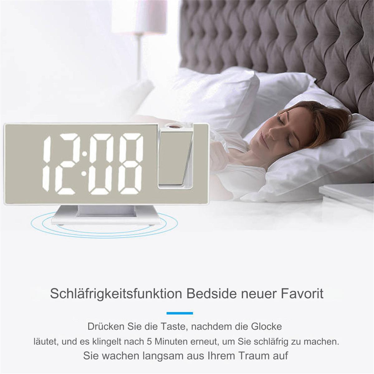 Digitaler Wecker mit Zeitanzeige und Informationen zur Schlummerfunktion.