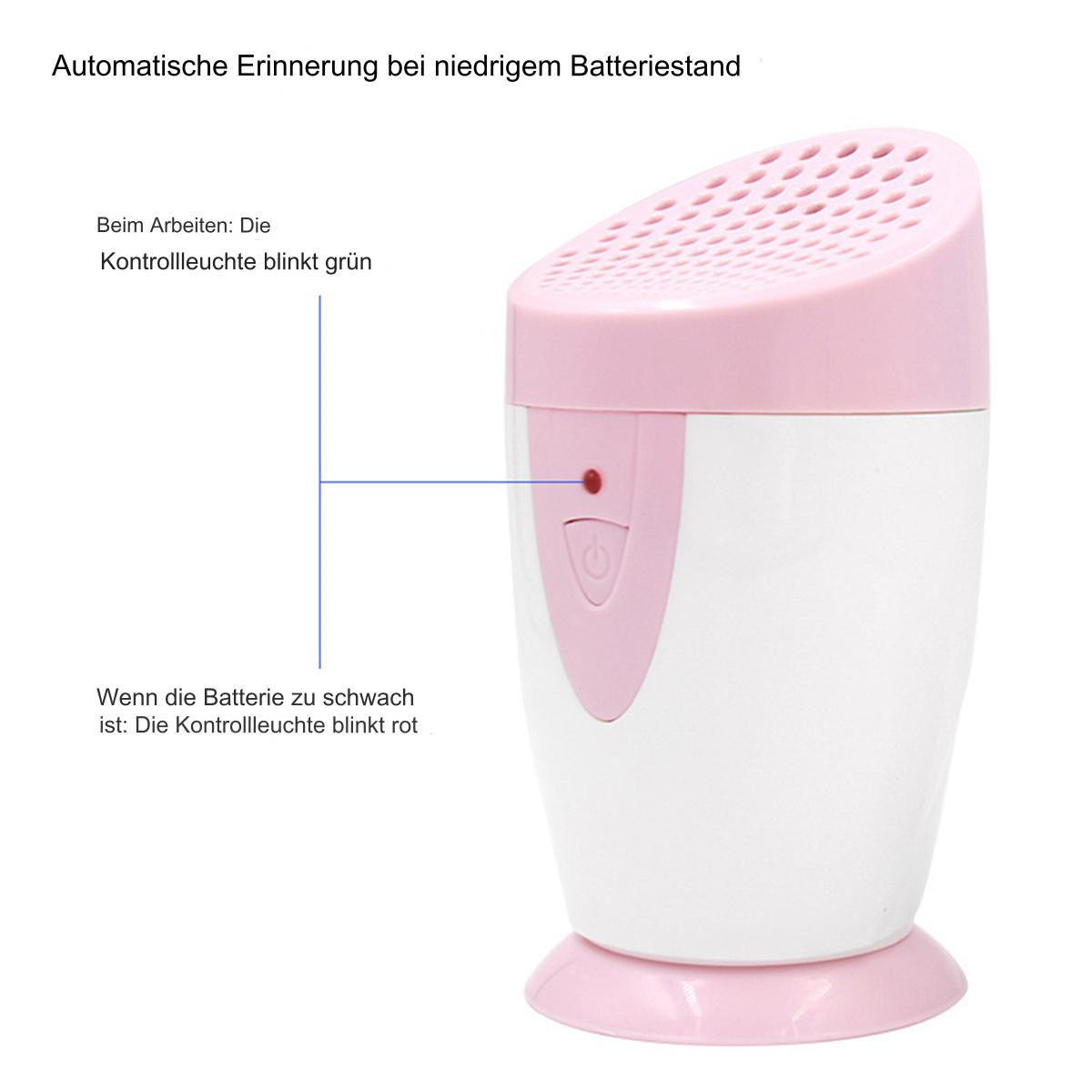 Weißes und rosa Gerät mit rotem Licht und deutschem Text.
