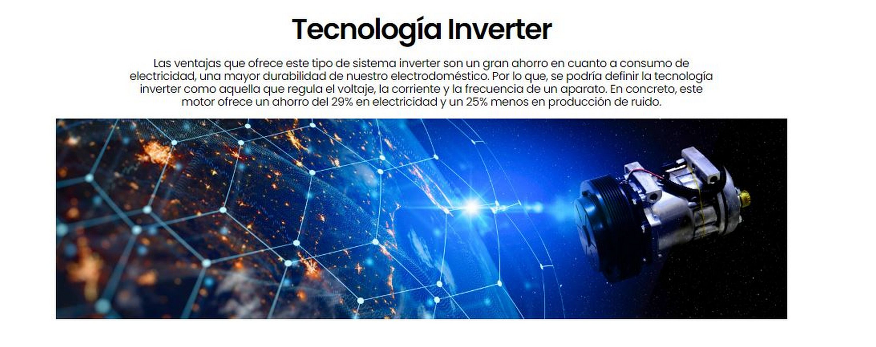 Texto sobre tecnología inversora, que muestra un diagrama de una pieza de máquina sobre un mapa del mundo borroso.