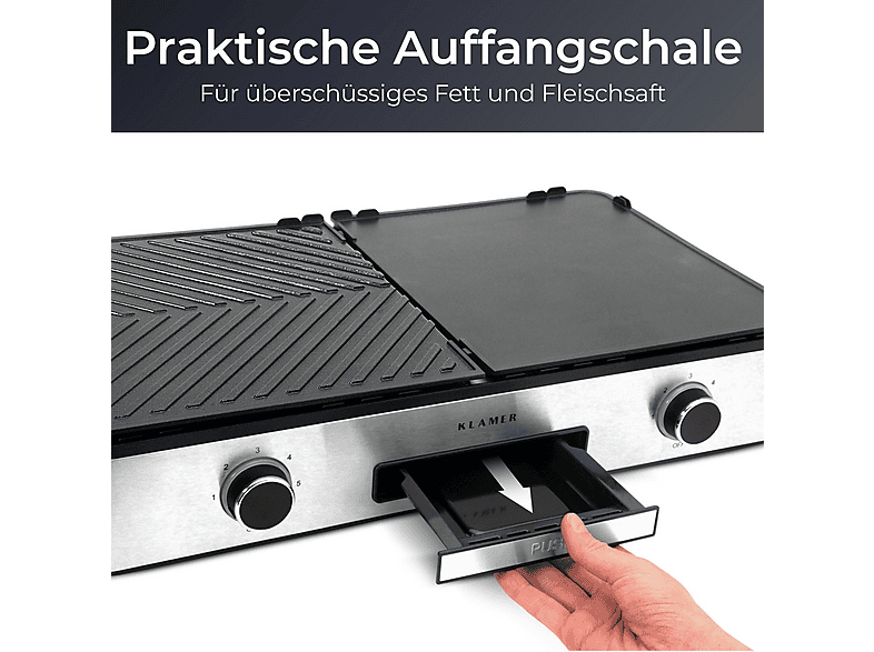 KLAMER Tischgrill Elektrogrill, Schwarz / Silber (2400 Watt)