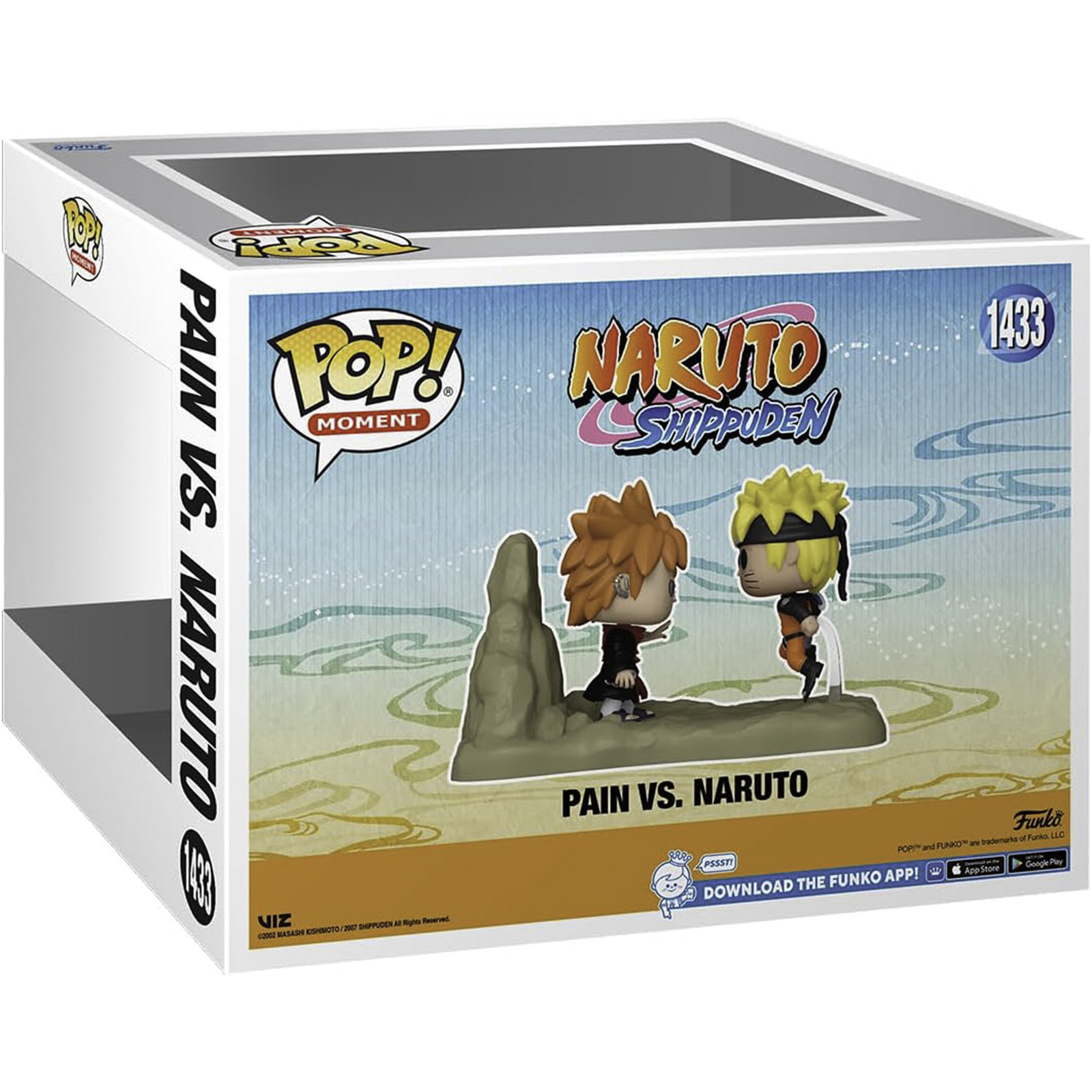 Funko Pop Box: Naruto Shippuden. Zwei Figuren von Pain und Naruto im Kampf.