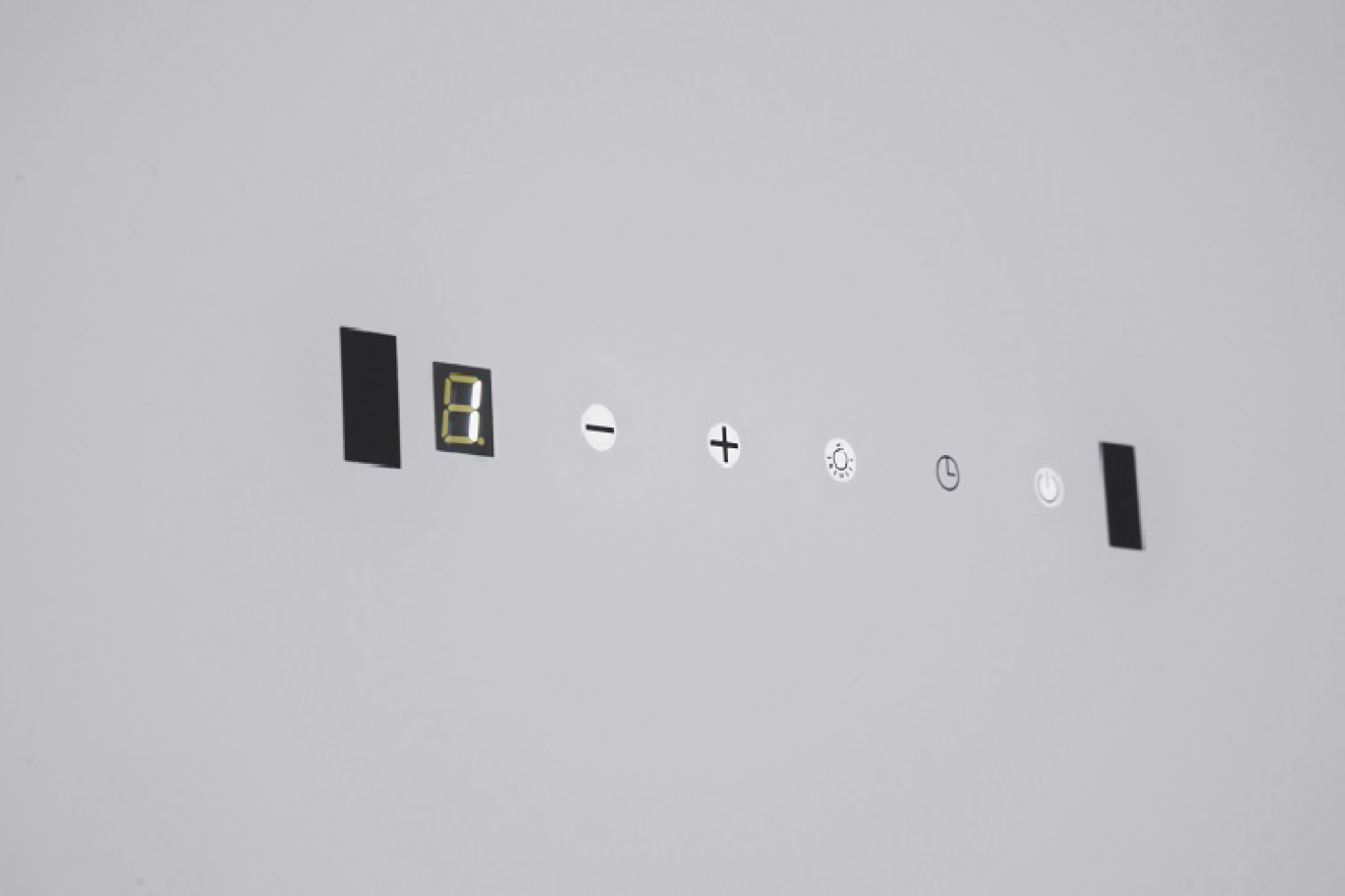 Icons: a display with number 8, a minus, a plus, a sun, a clock, a power button, and a black rectangle.