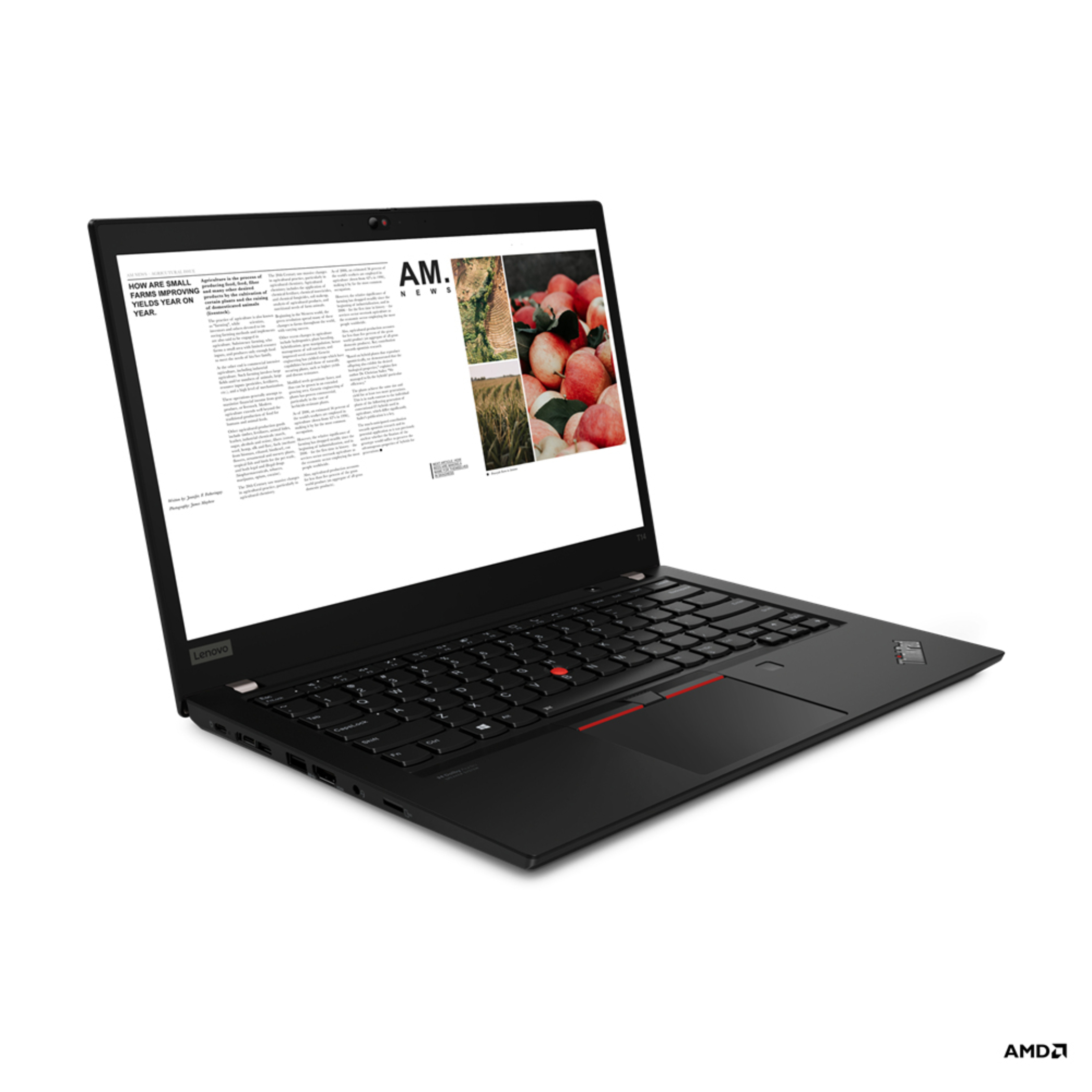 Ein schwarzer Laptop ist geöffnet und zeigt ein Dokument mit Text und Bildern an. Der Bildschirm ist beleuchtet.