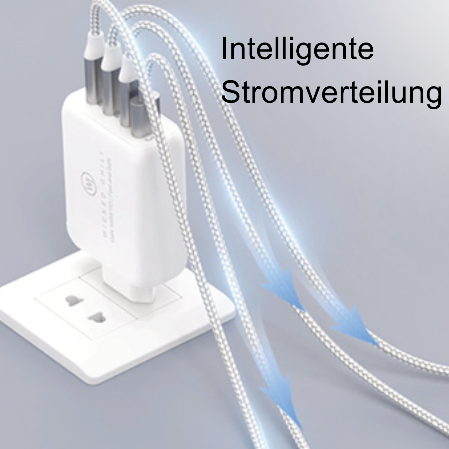 Ein weißes Ladegerät mit mehreren USB-Kabeln.