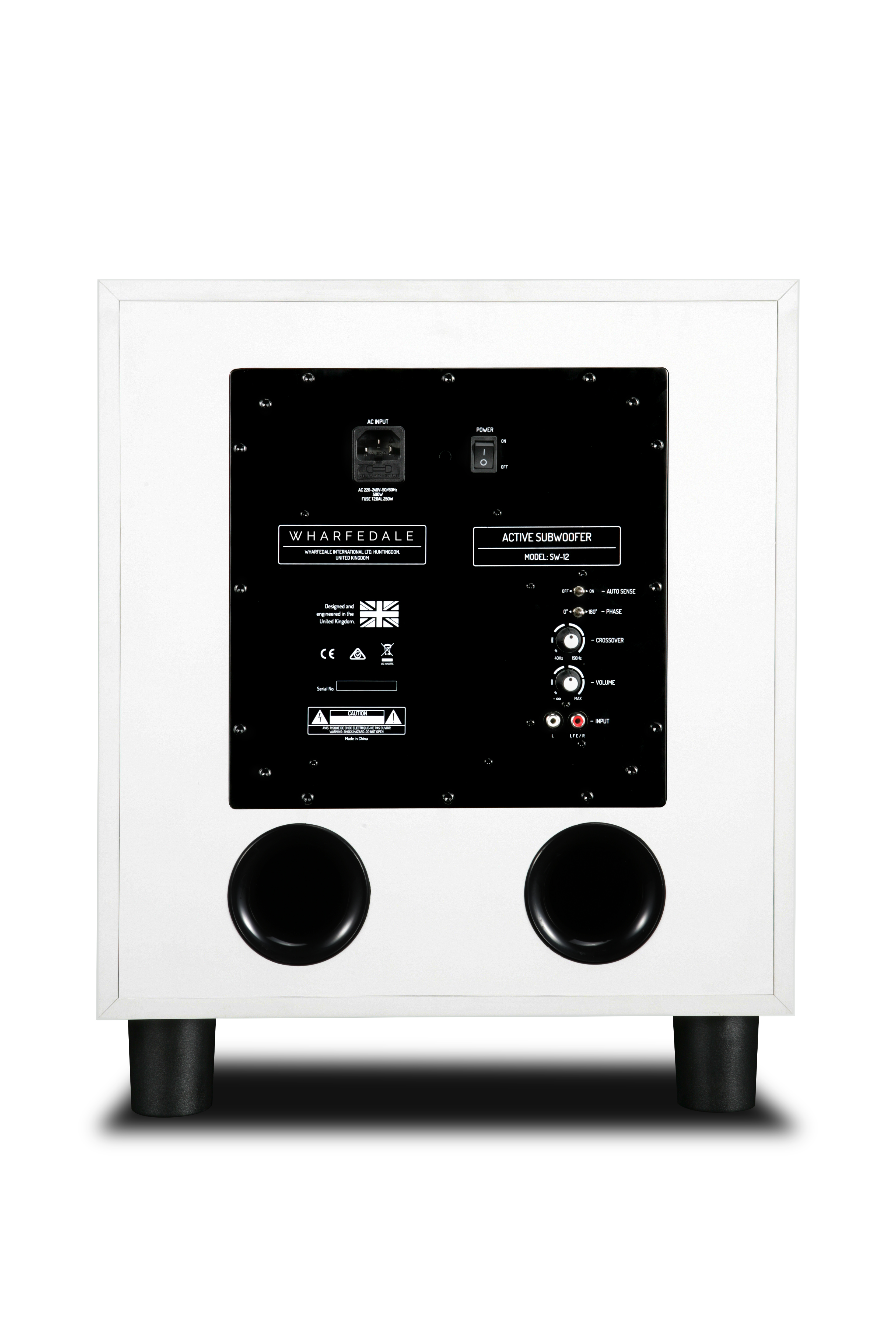 Black speaker with silver rings around the speaker elements.