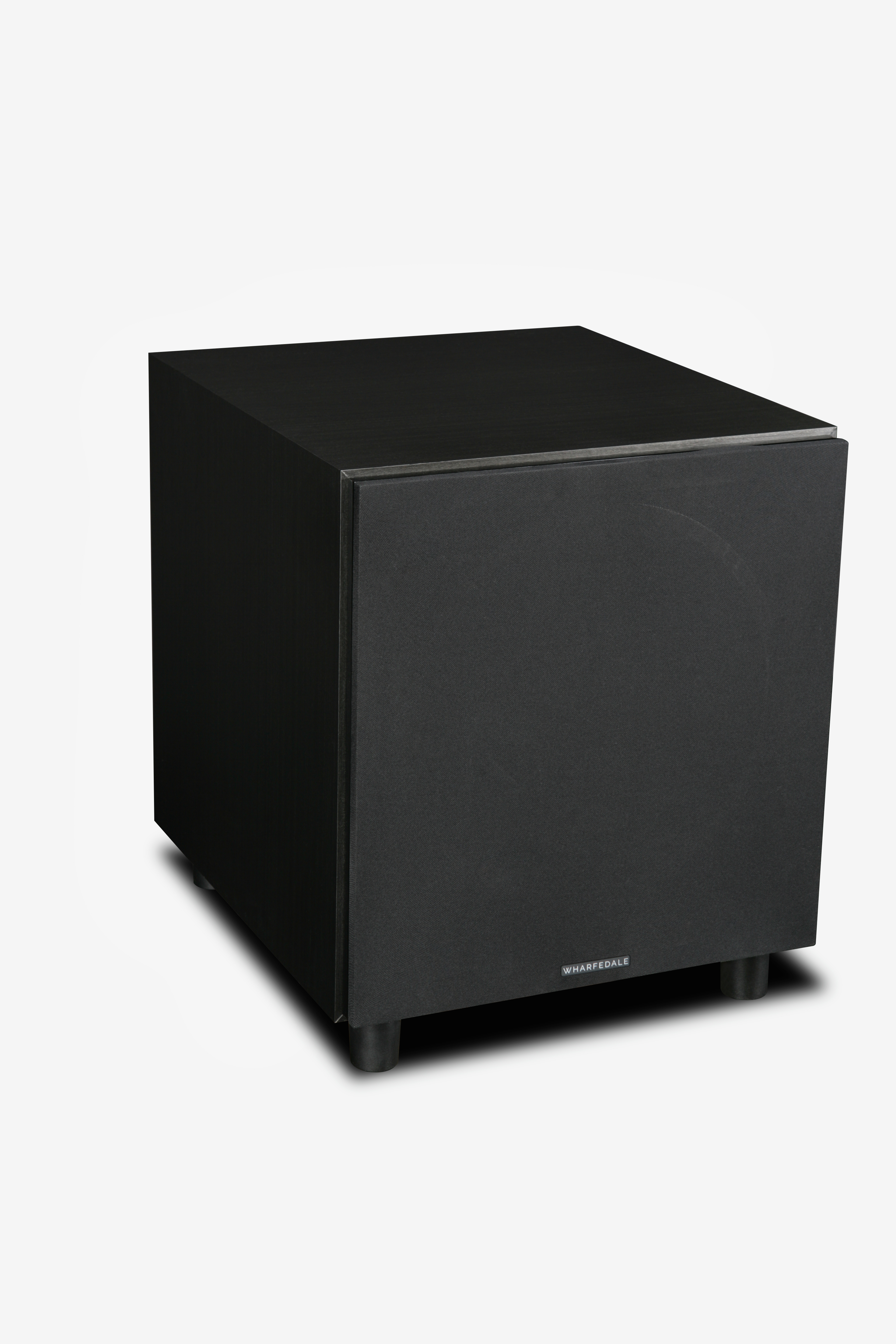 Black subwoofer with a black speaker and black feet. Wharfedale logo is visible.