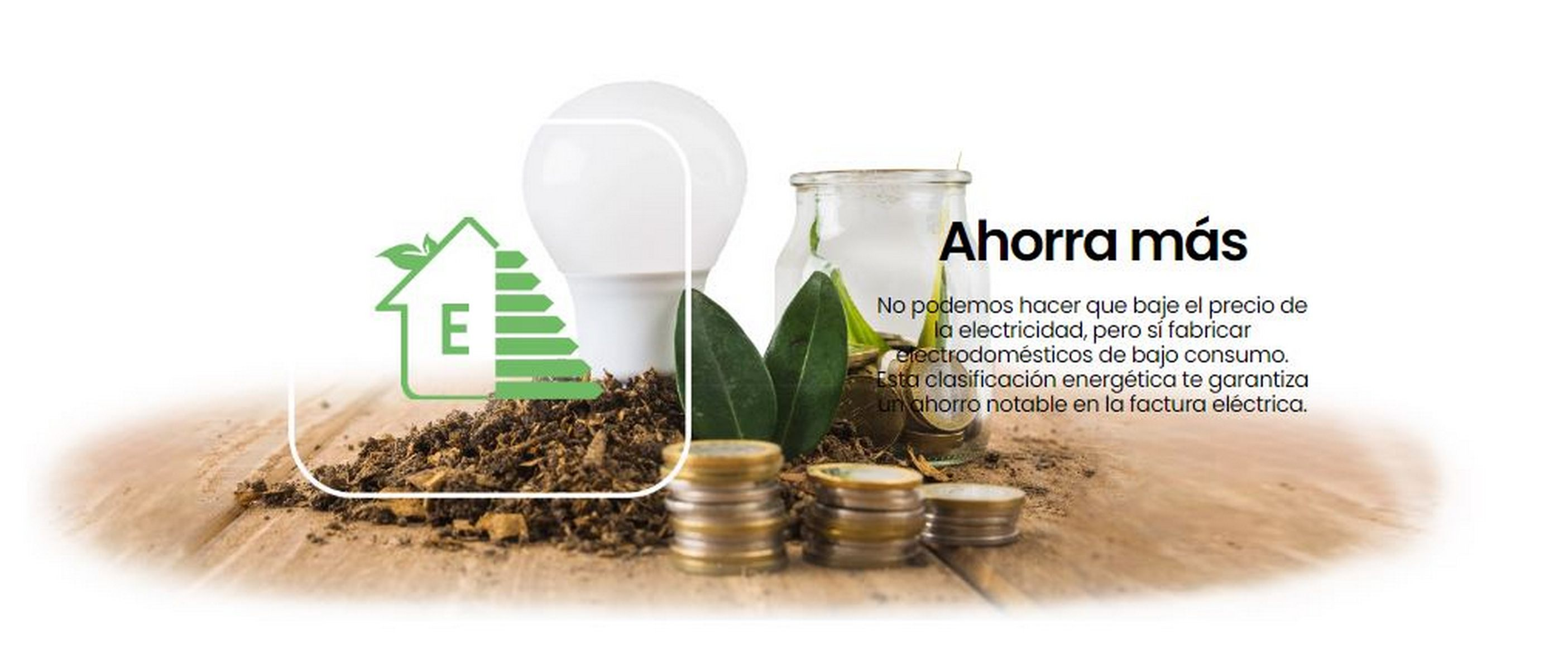 Imagen con texto sobre ahorro energético. Incluye bombilla, monedas y texto.
