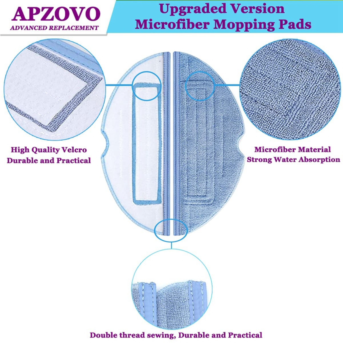 Ściereczka do mopa z mikrofibry z okrągłą grafiką i tekstem opisującym jej cechy.