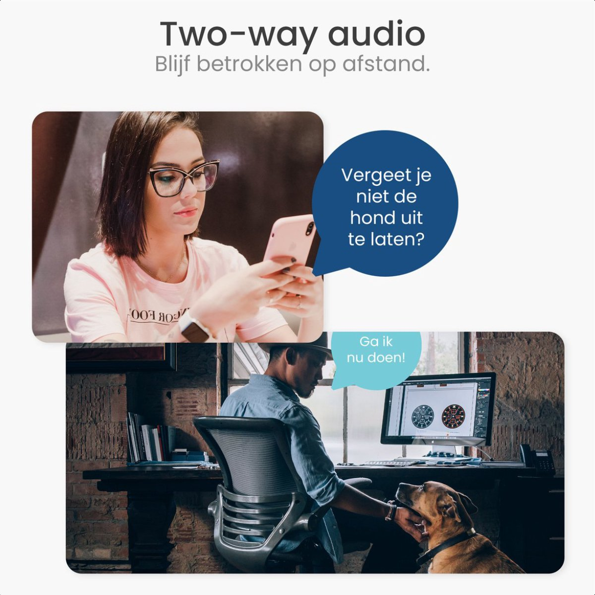 Frau und Mann kommunizieren über Telefon und Computerbildschirm.