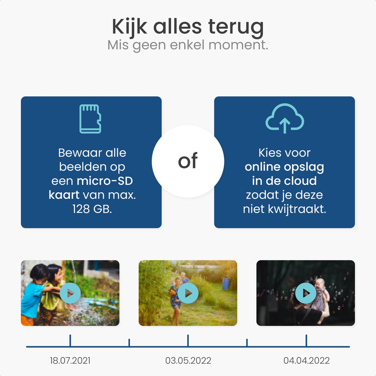 A promotional image shows three video thumbnails and texts on a blue background.