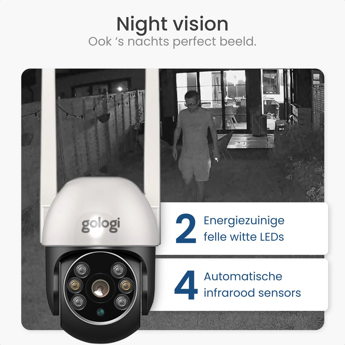 Security camera with night vision capabilities and other features.