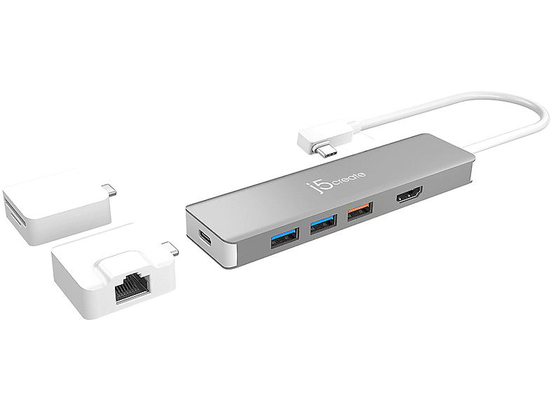J5CREATE JCD375-N USB-C MODULAR MULTI-ADAPTER W/2 KITS, USB Hub, Silber ...