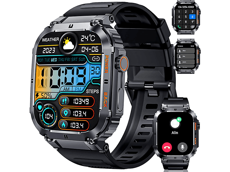 MANIKE G106 Smartwatch Stainless steel Silikon, 140 - 210 mm, Schwarz