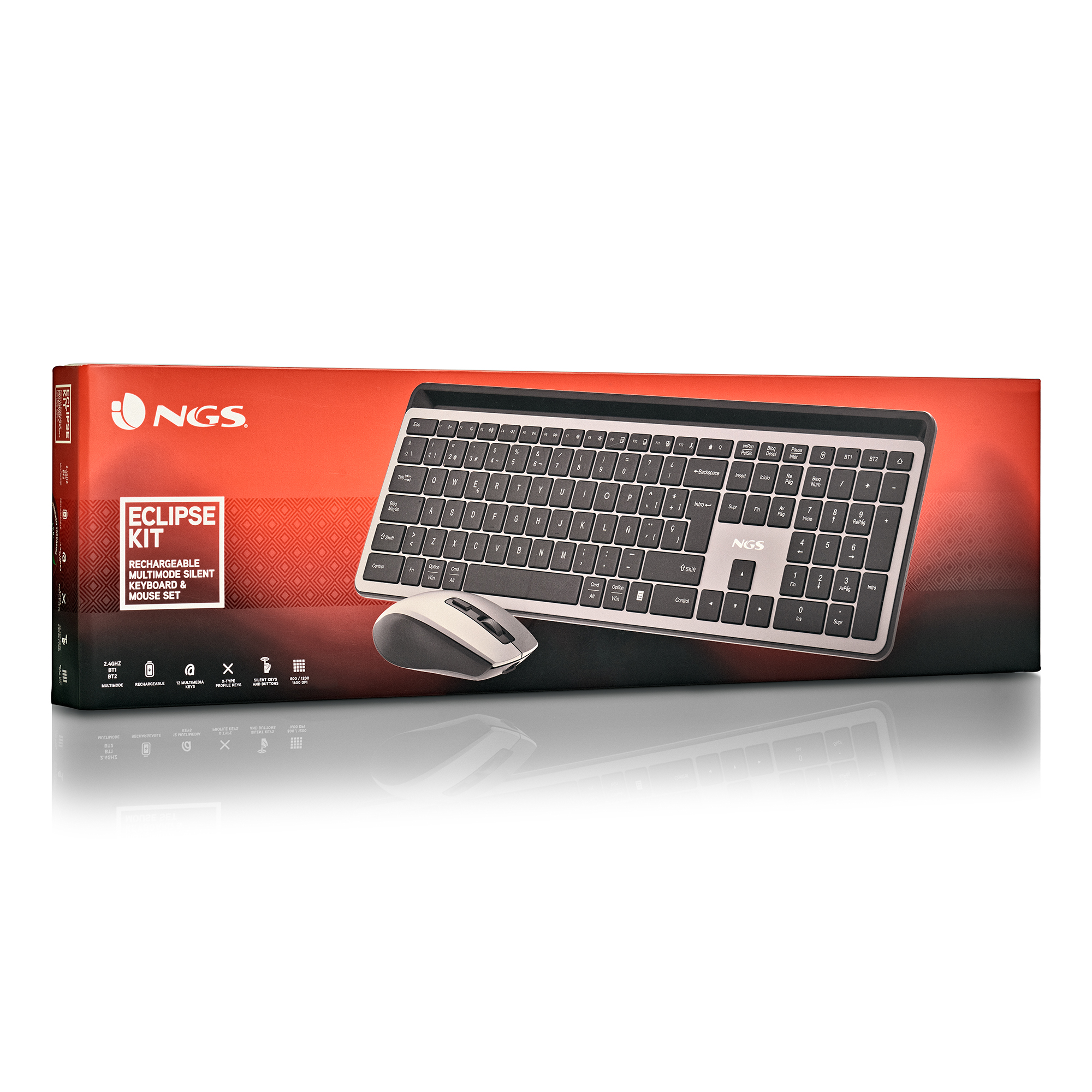 Zestaw klawiatury i myszy w pudełku, z marką 'NGS' na górze i tekstem 'ECLIPSE KIT'.