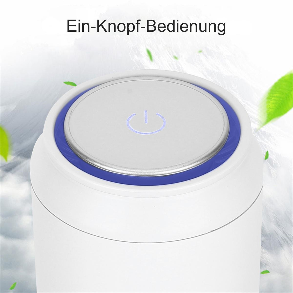 Nahaufnahme eines weißen Geräts mit einem einzigen Knopf und einem leuchtenden Stromsymbol.