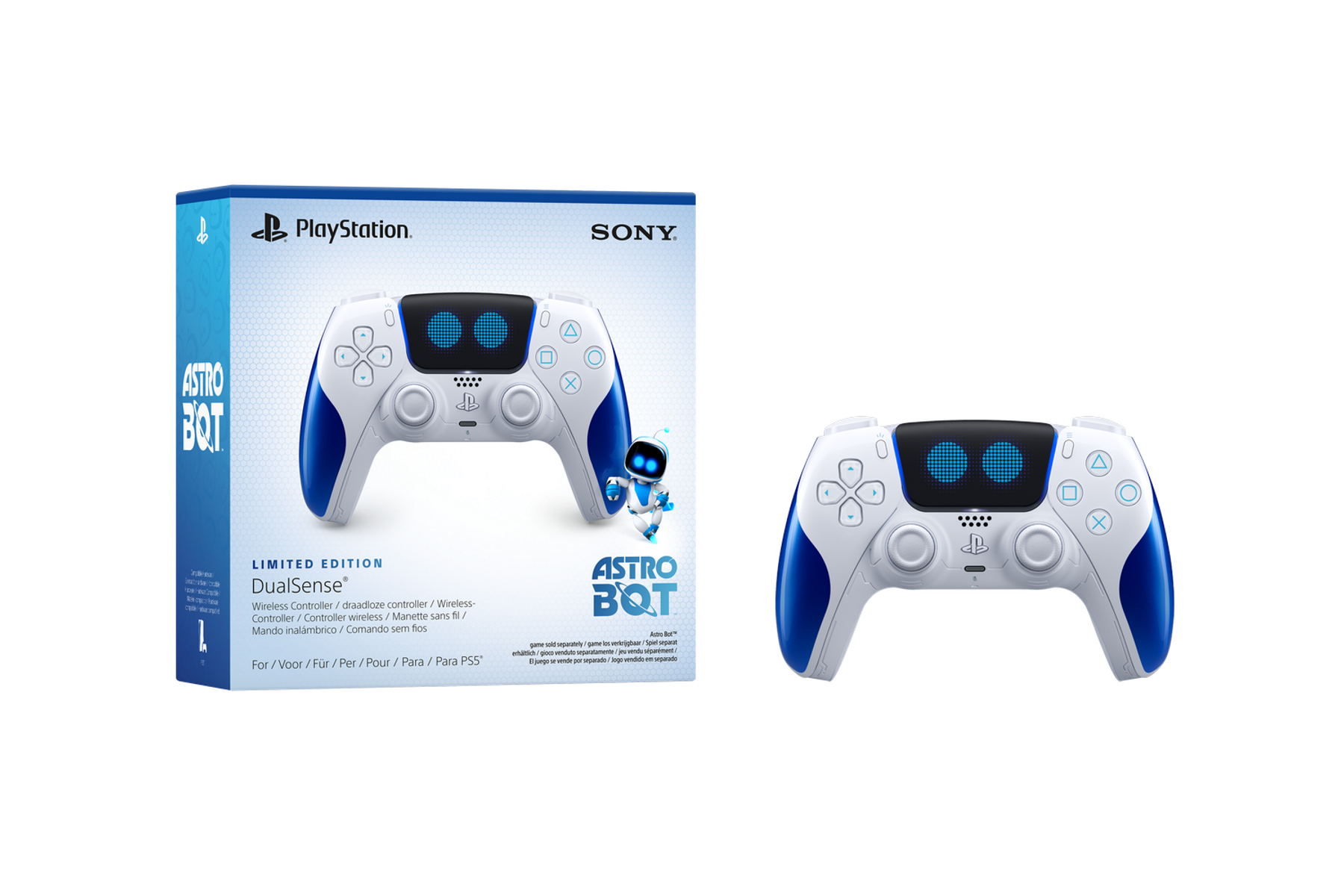 PlayStation Astro Bot DualSense-Controller und -Box.