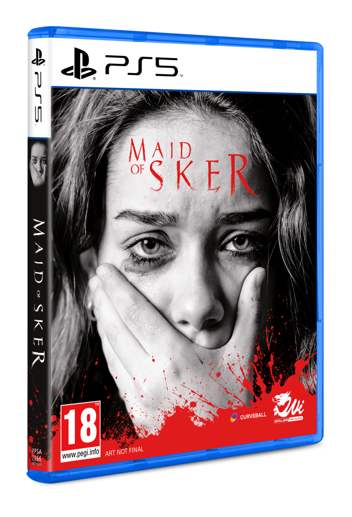 Una caja de juego PS5 de 'Maid of Sker', con el rostro de una mujer con sangre y una mano tapando la boca.