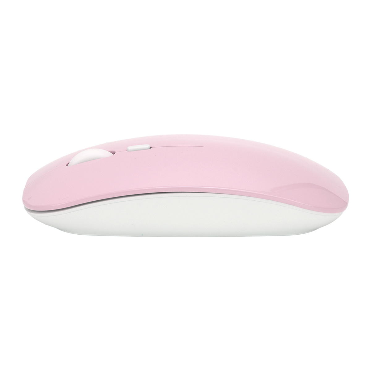 Drahtlose Computermaus in Rosa und Weiß, glattes Design, weißer Hintergrund.