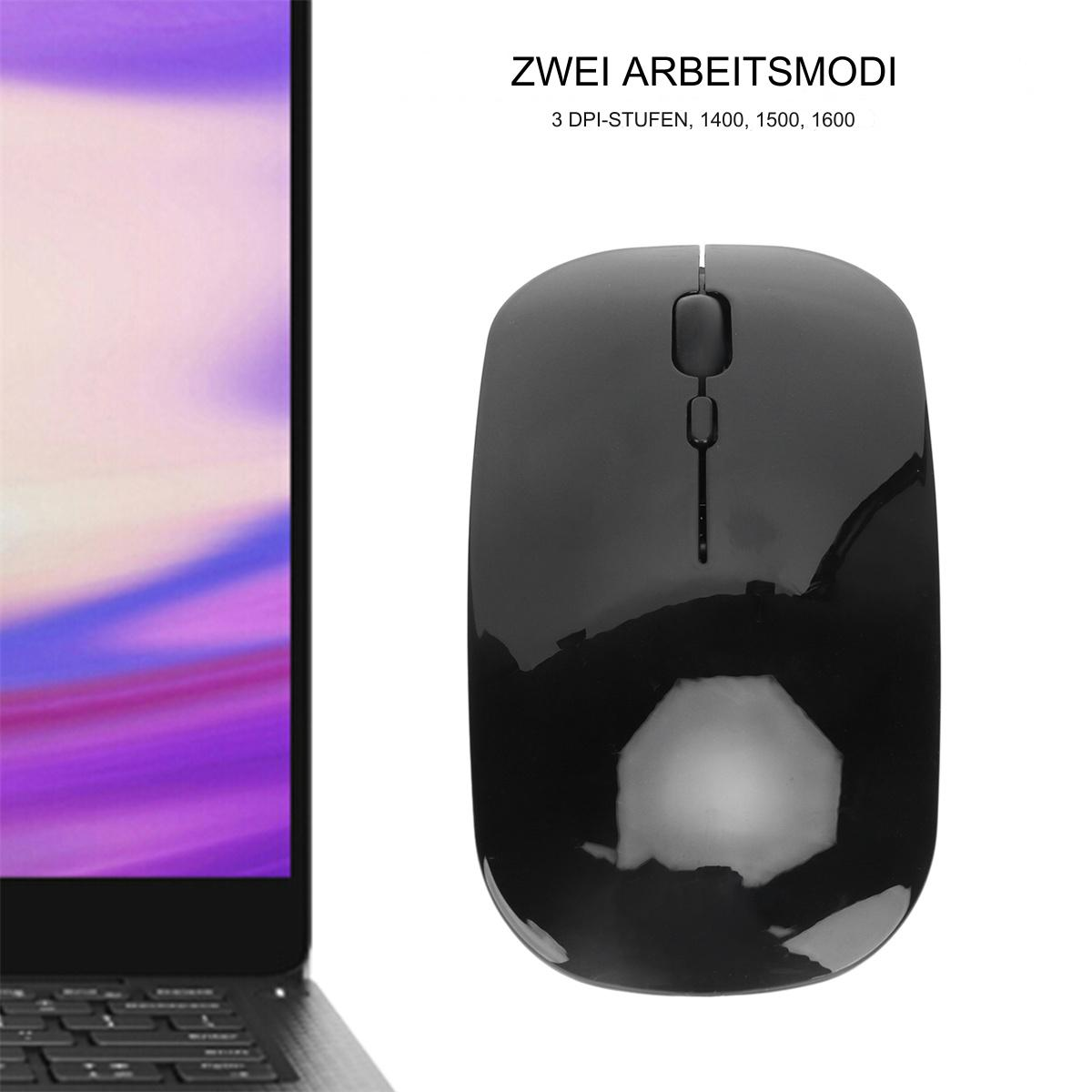 Schwarze Computermaus. Die Maus hat eine glänzende Oberfläche, zwei Tasten und ein Scrollrad.