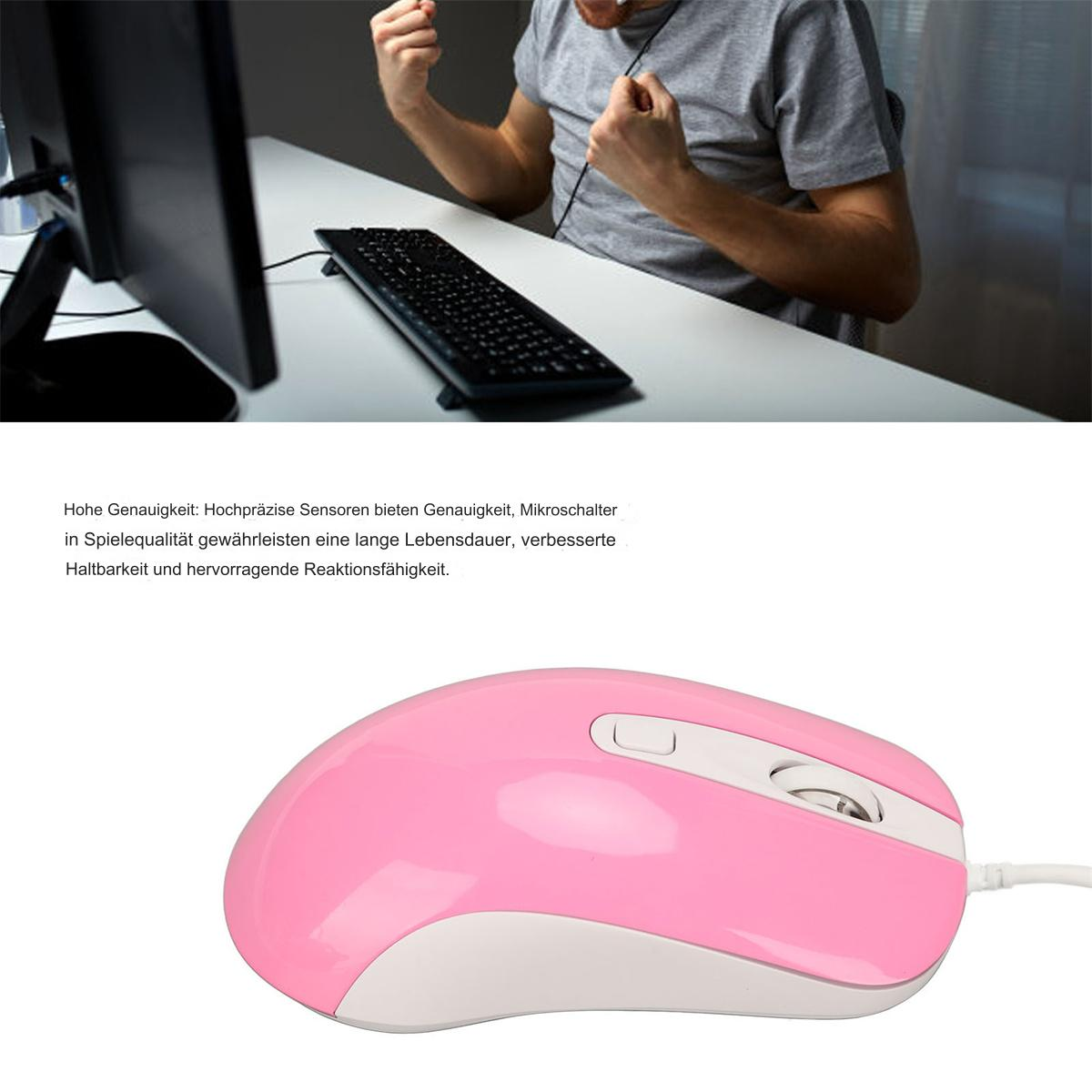 Eine rosa Computermaus und ein Mann, der im Hintergrund feiert. Der Mann trägt ein graues Hemd.
