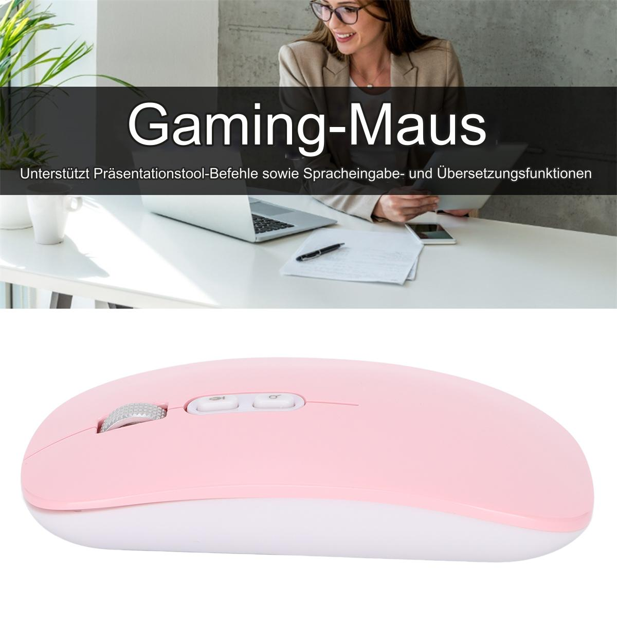 Eine rosa Computermaus mit weißer Basis und zwei Tasten.