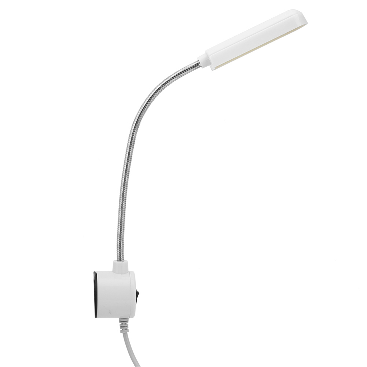 Weiße Schreibtischlampe mit flexiblem Hals. Weißer Hintergrund.
