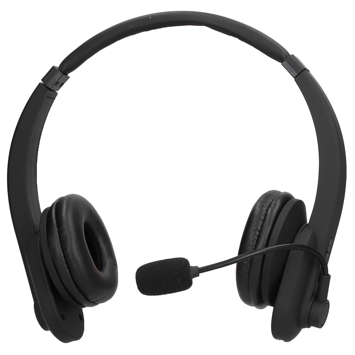 Schwarzes Headset mit Mikrofon. Das Headset hat Ohrmuscheln und einen Kopfbügel.