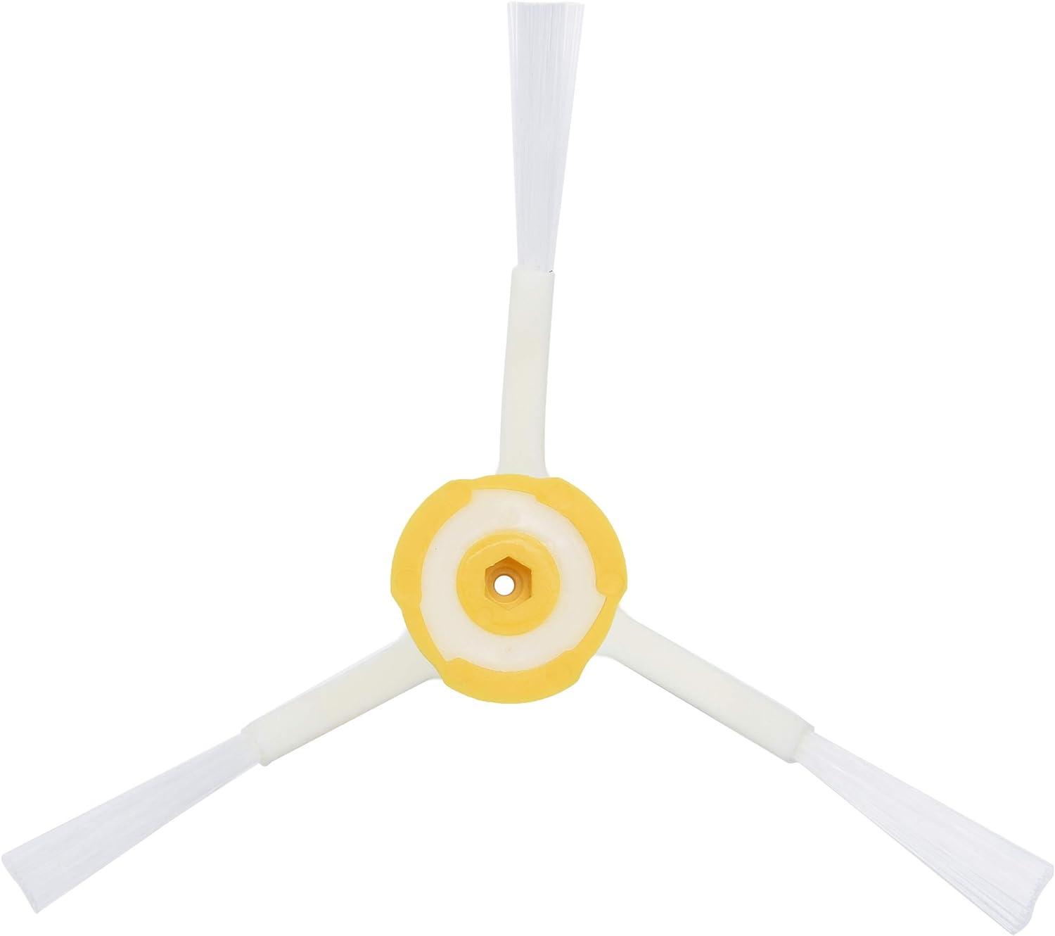 Szczotka do odkurzacza: żółty środek z trzema białymi włosiami rozchodzącymi się na zewnątrz.