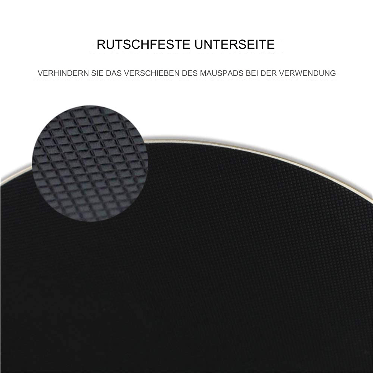 Nahaufnahme eines schwarzen Mauspads mit strukturierter, rutschfester Unterseite.