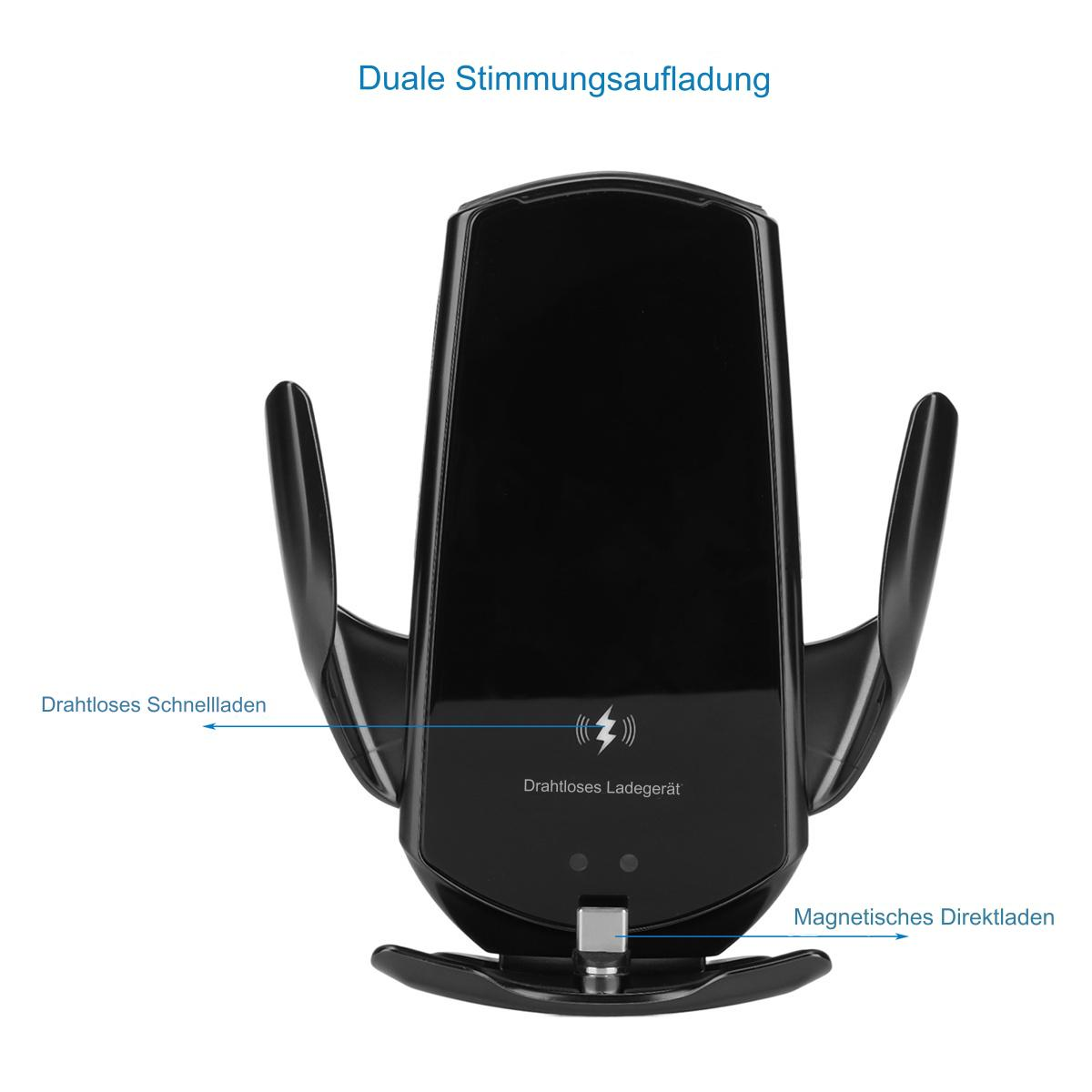 Schwarzes Telefonladegerät mit einem Symbol für kabelloses Laden.
