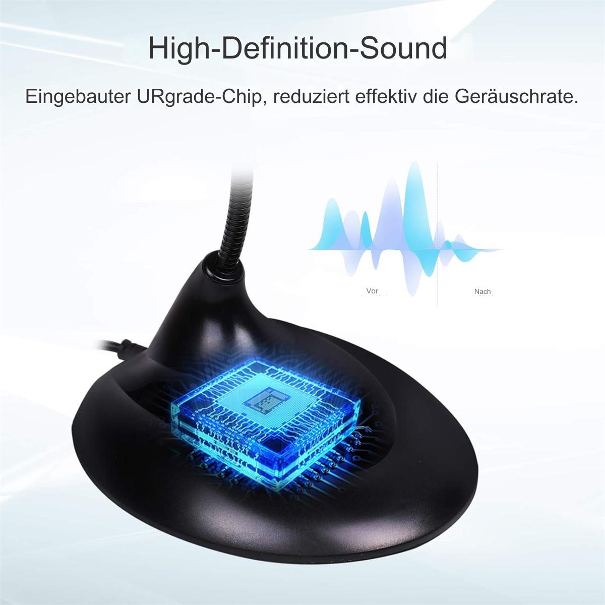 High-Definition-Sound-Gerät mit blau beleuchtetem Chip und schwarzem Sockel.