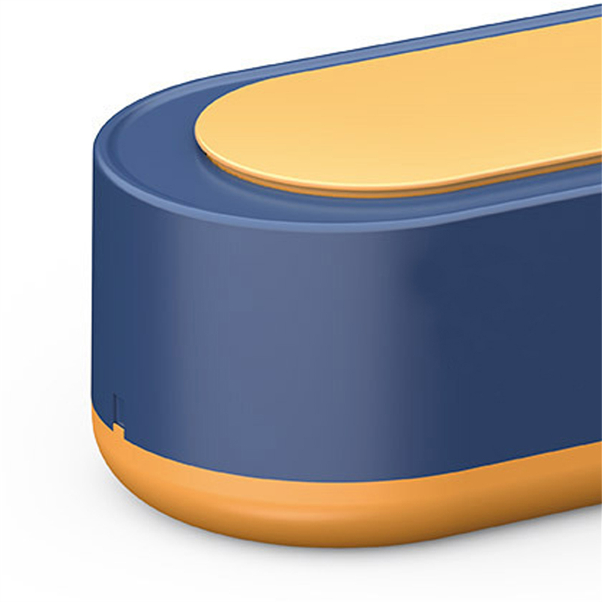 Blau-oranges rechteckiges Objekt, abgerundete Kanten, gelbe Oberseite.