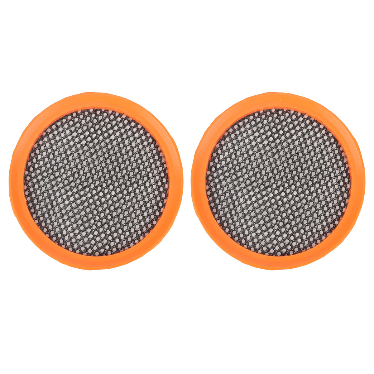 Zwei orange und schwarze Luftfilter. Die Filter haben ein Mesh-Muster.