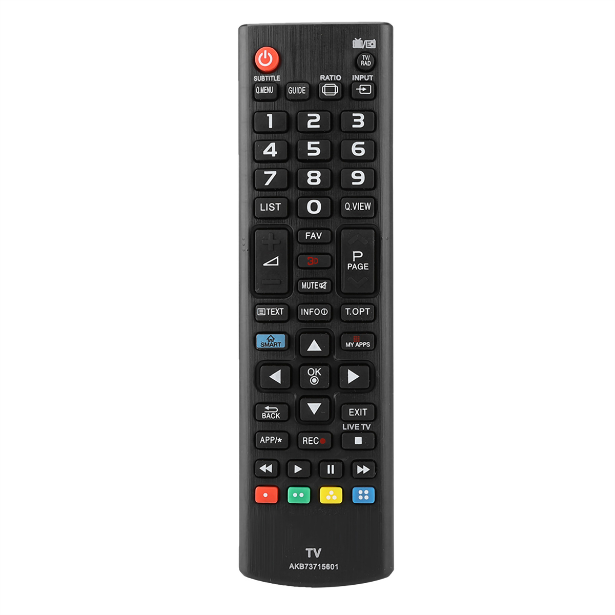 Schwarze TV-Fernbedienung mit verschiedenen Tasten und einer zentralen OK-Taste.