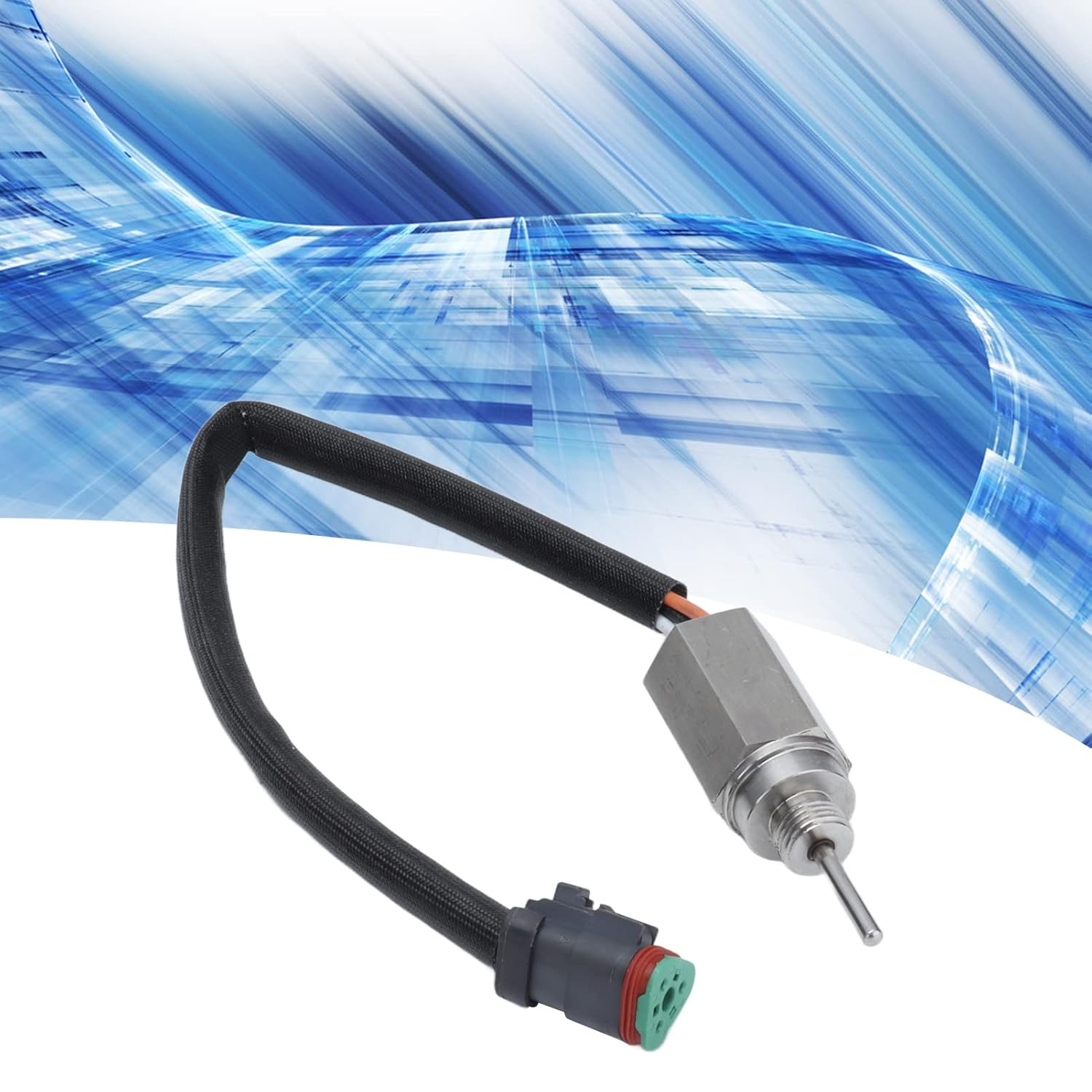 Ein silbernes Metallteil mit einem schwarzen Draht und einem grün-roten Stecker.