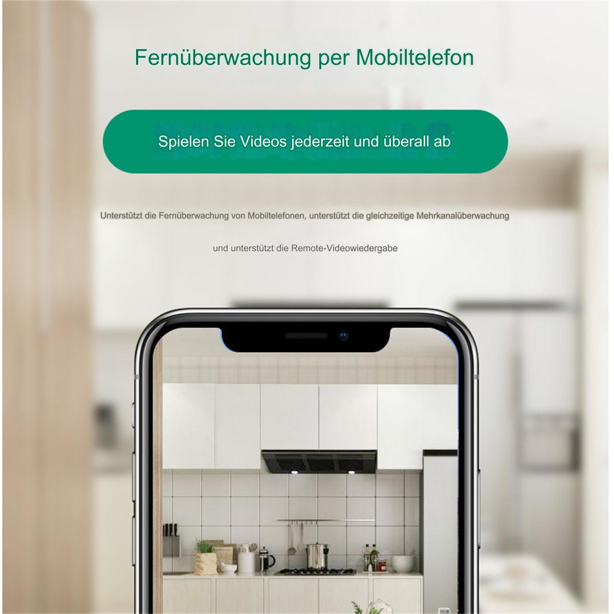 Smartphone, das eine Kücheneinrichtung anzeigt, mit Text zur Fernwiedergabe.