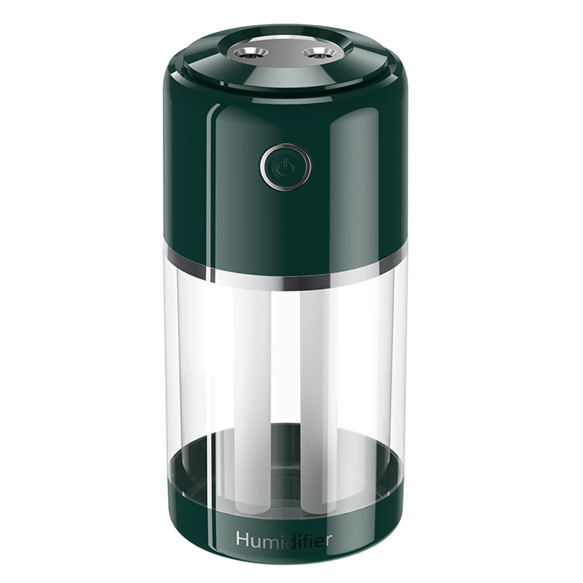 Grüner Luftbefeuchter mit transparentem Wassertank.