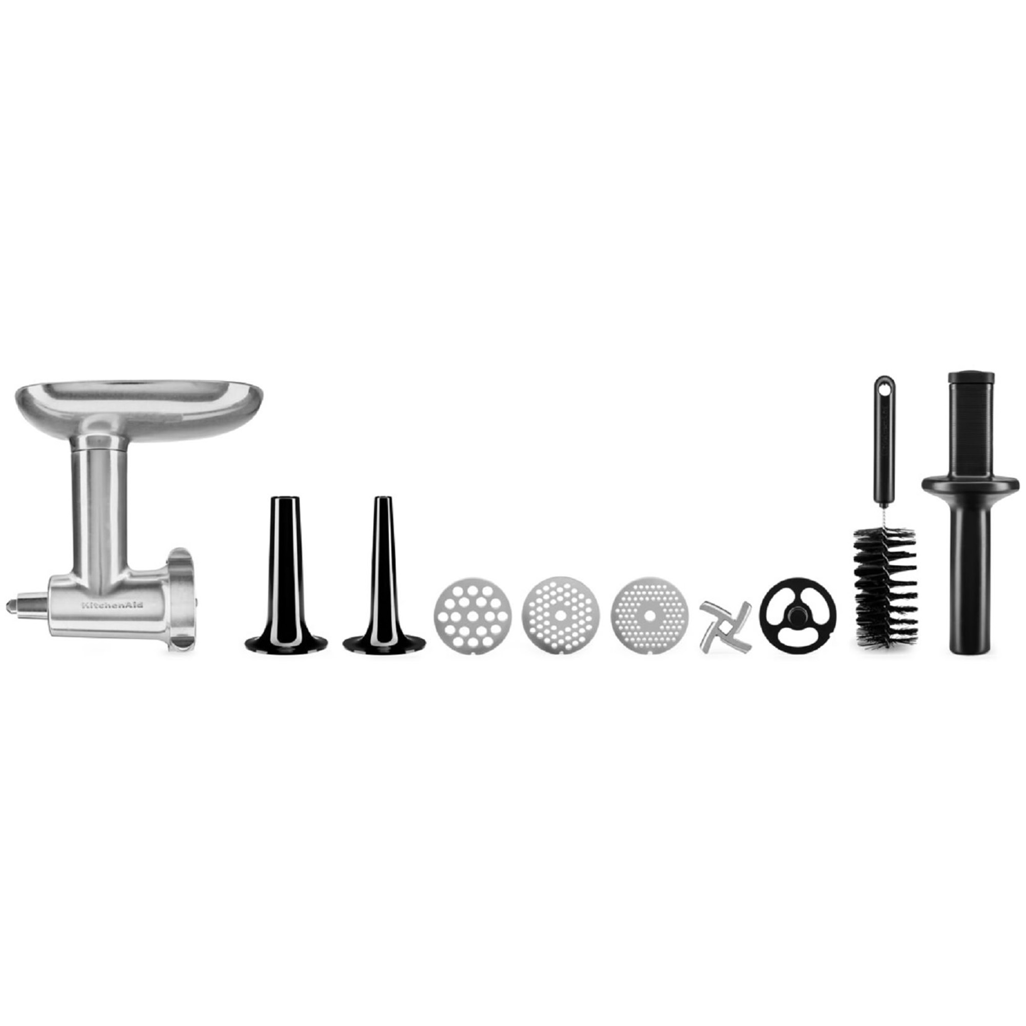 KitchenAid-molenaccessoires, waaronder molen, messen en borstels.