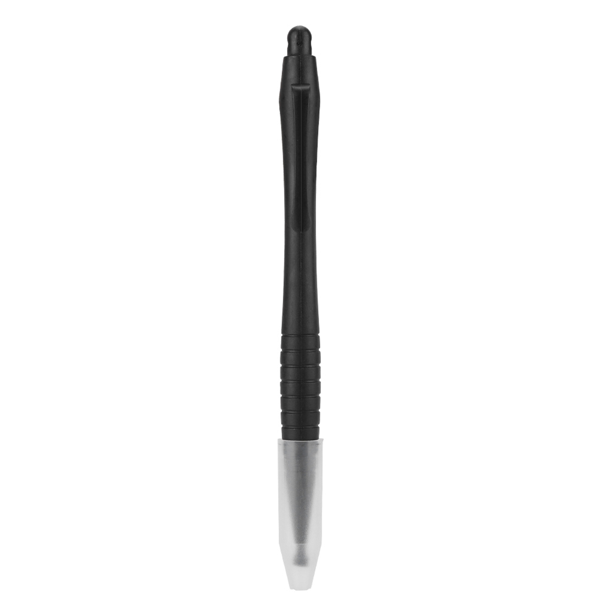 Schwarzer und silberner Stift auf weißem Hintergrund.