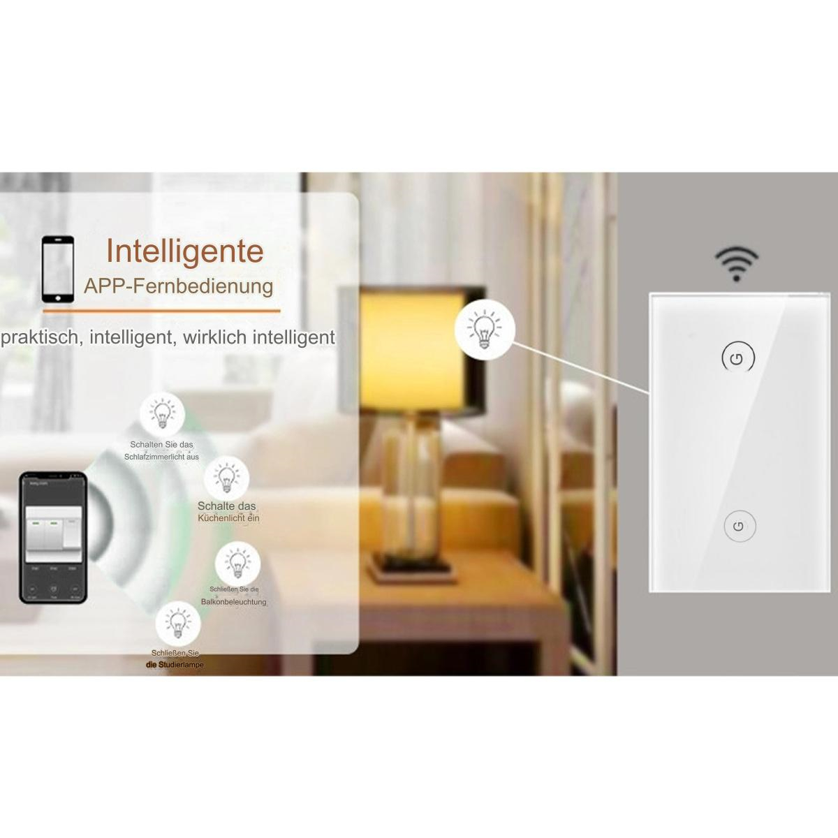 Ein intelligenter Lichtschalter und ein Smartphone-Bildschirm, der Steuerungsoptionen zeigt.