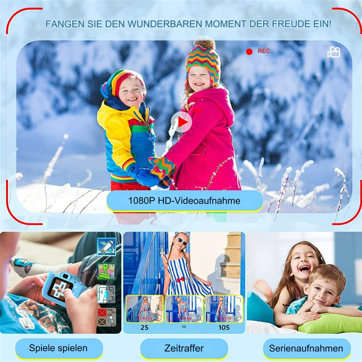 Kinder spielen. Eine Szene von zwei Kindern mit einer Kamera und eine Videoaufnahmeszene.