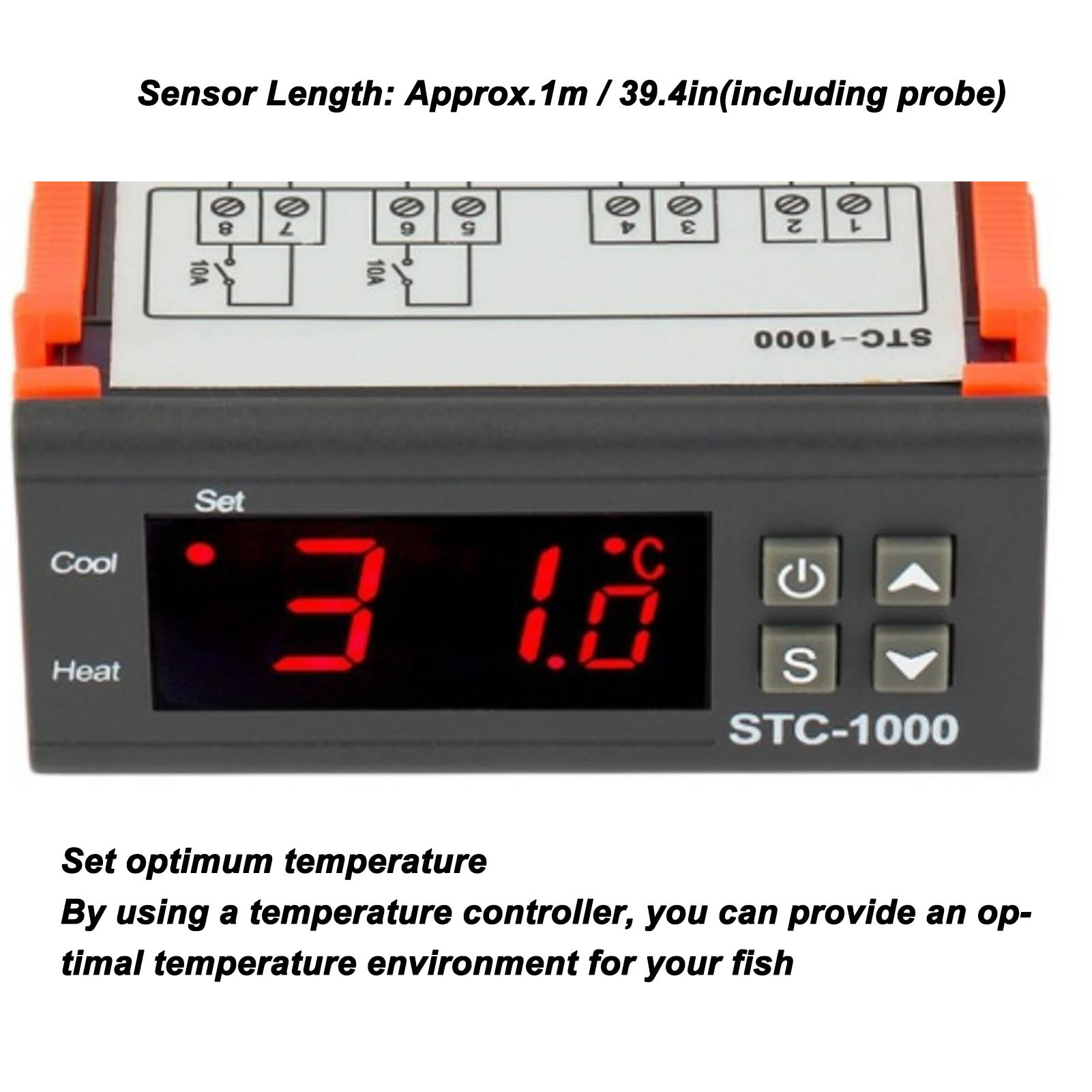 Digitaler Temperaturregler mit roter Anzeige, Knöpfen und orangefarbenen Akzenten. Zeigt 31,8 Grad Celsius an.