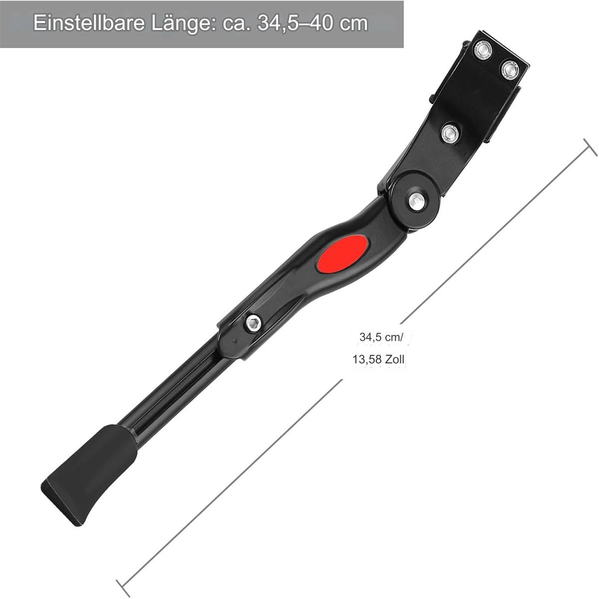 Schwarzer Fahrradständer mit rotem Akzent und einstellbarer Länge.