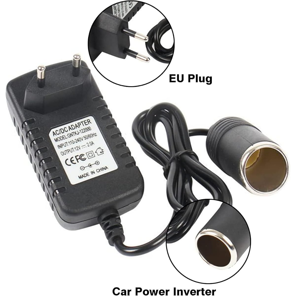 Auto-Wechselrichter mit einem EU-Stecker.