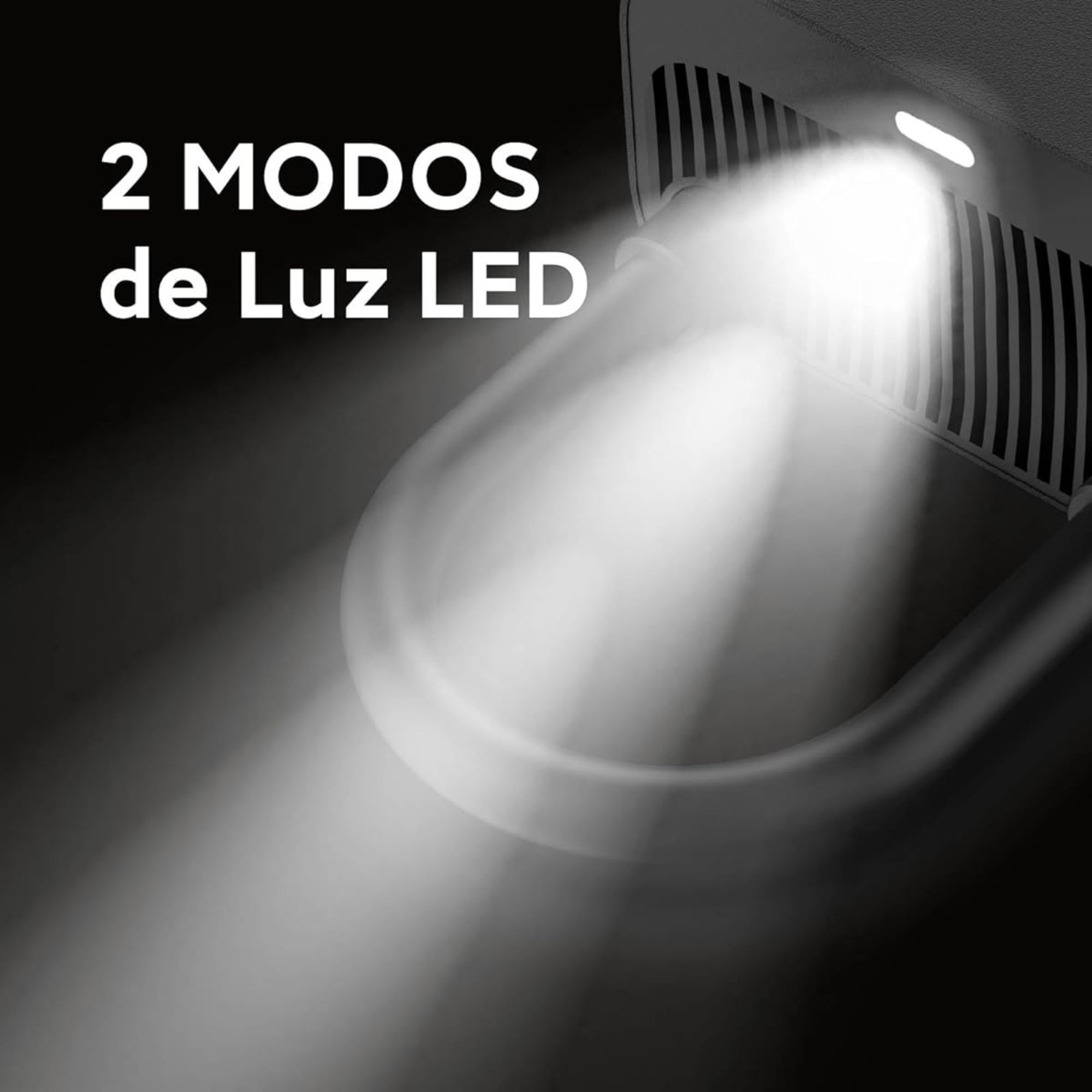 Bir yüzeye parlayan ışığın yakın çekimi. Metin: "2 MODOS de Luz LED".