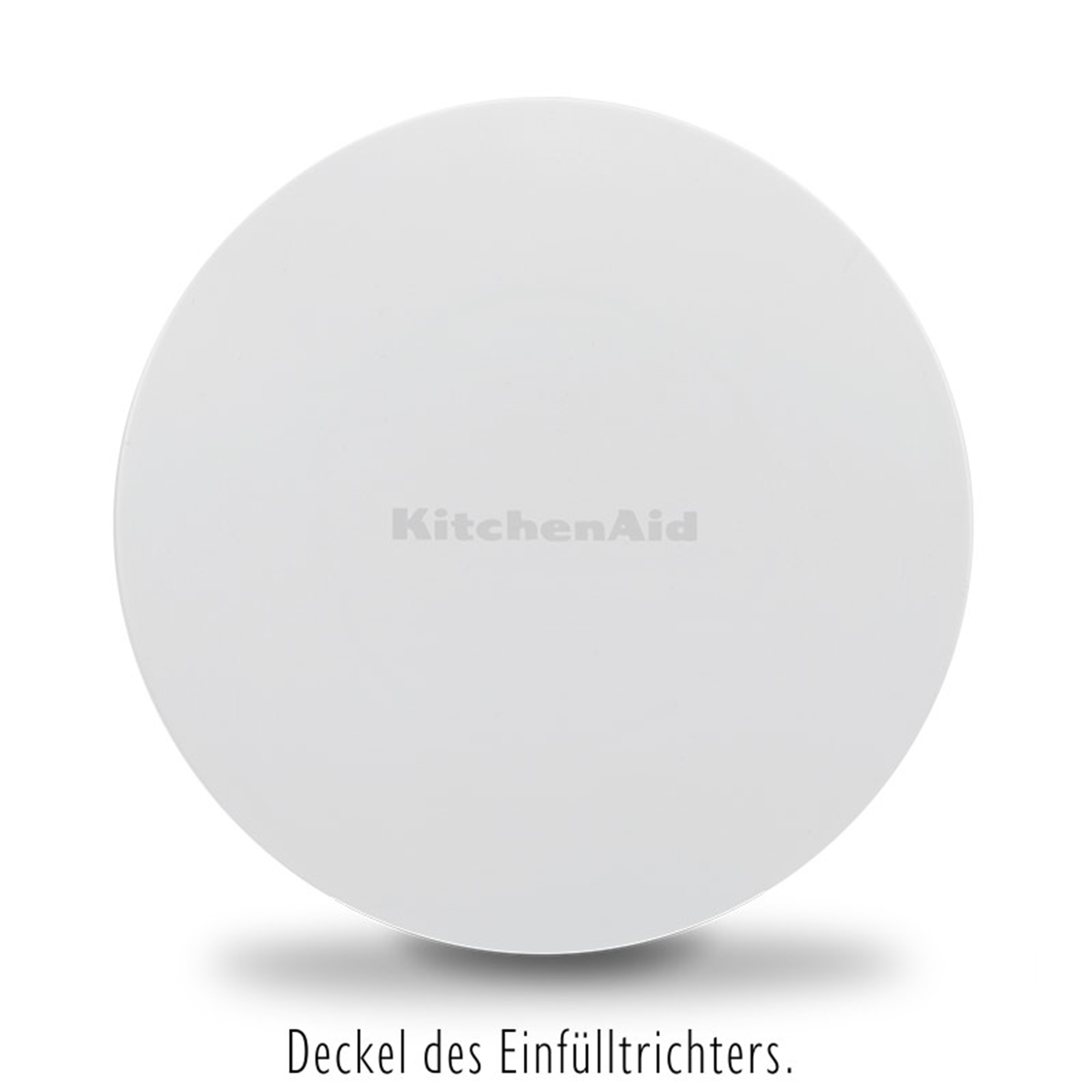 Coperchio KitchenAid bianco e circolare. Il logo KitchenAid è al centro. Sfondo bianco, con ombra sotto.