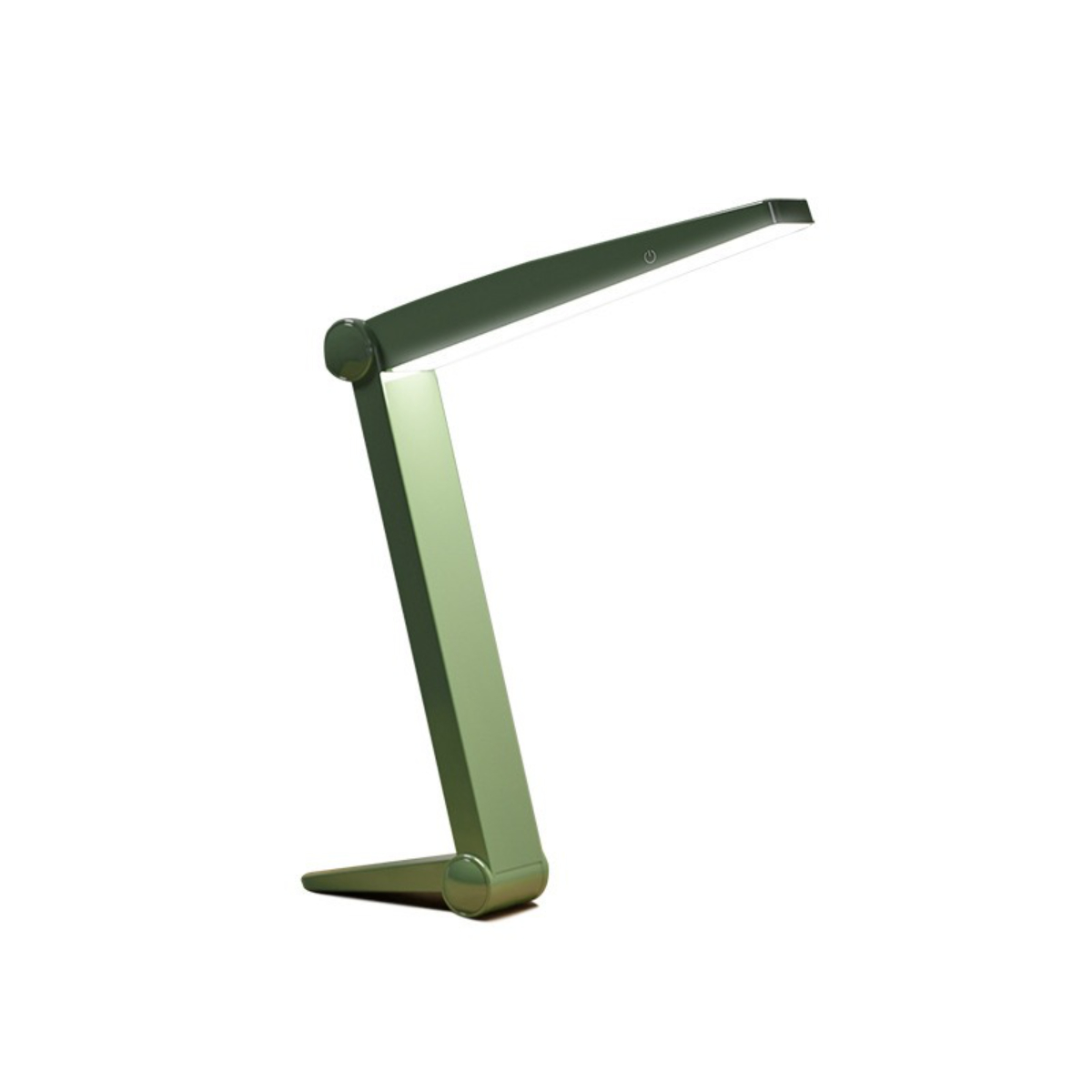 Grüne LED-Schreibtischlampe, verstellbar. Schlankes Design mit einem einzigen Ein-/Ausschalter oben.