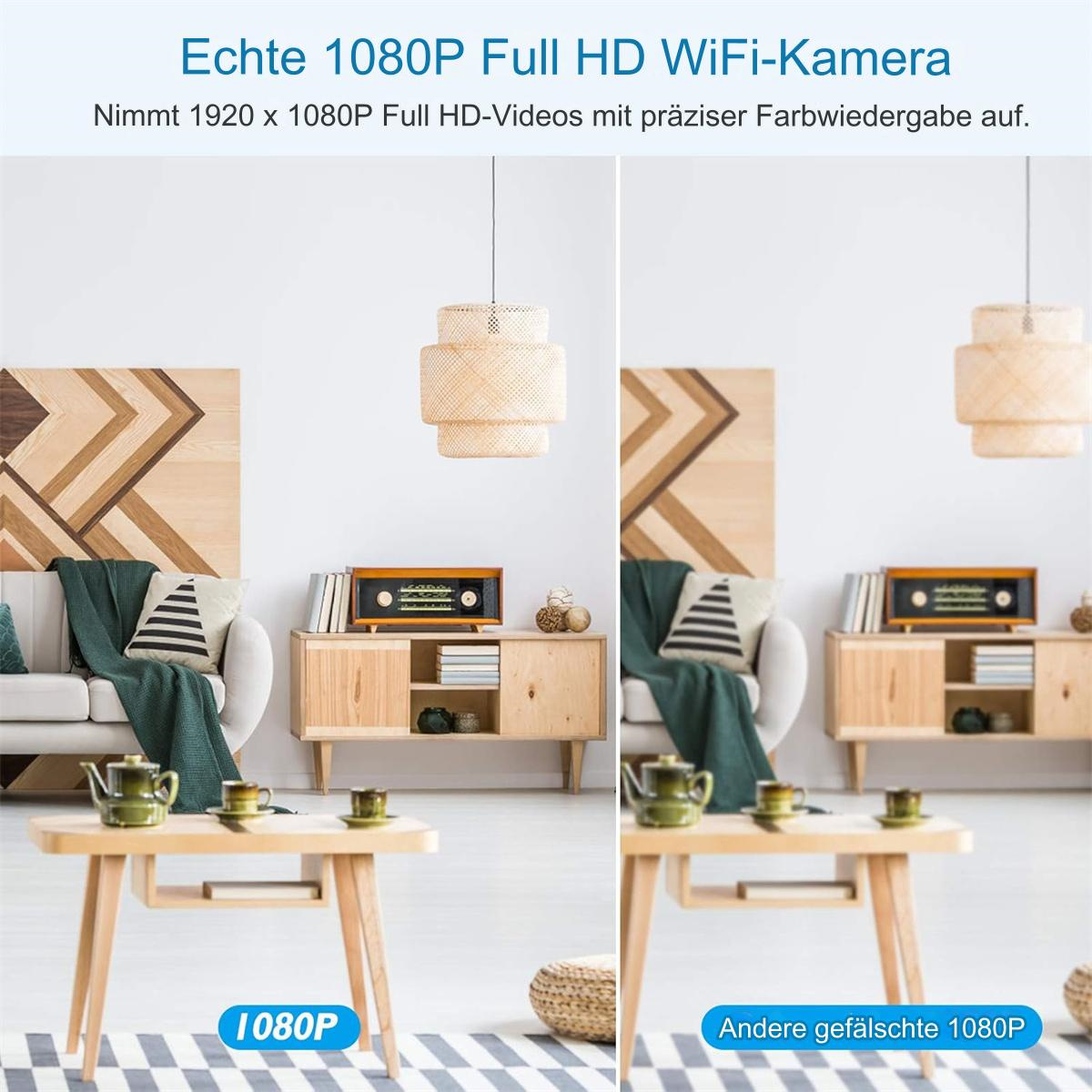 Zwei Bilder: ein Wohnzimmer und ein ähnliches, das die Qualitätsunterschiede zeigt.